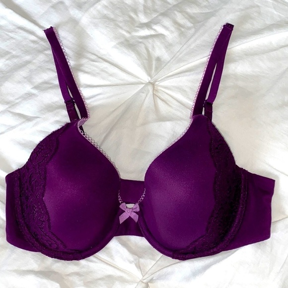 Victoria's Secret Purple Lined Perfect Coverage Lace Bra 34C Like New - Picture 1 of 17